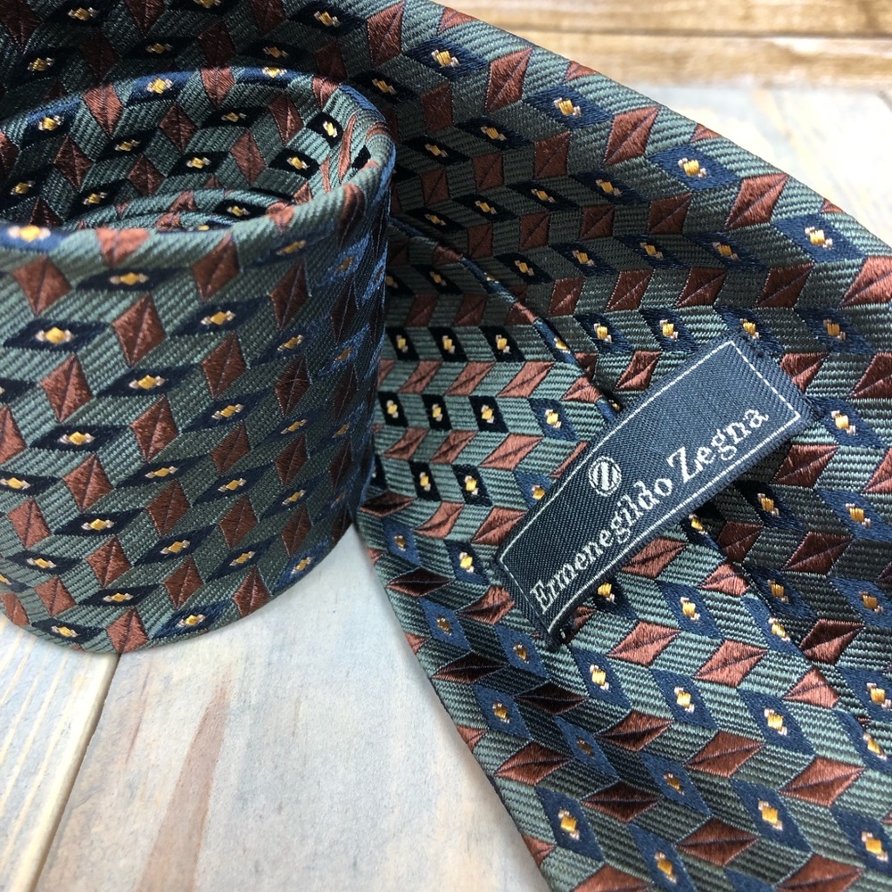 ERMENEGILDO ZEGNA Tie 100% Silk Green/ brown Diamo